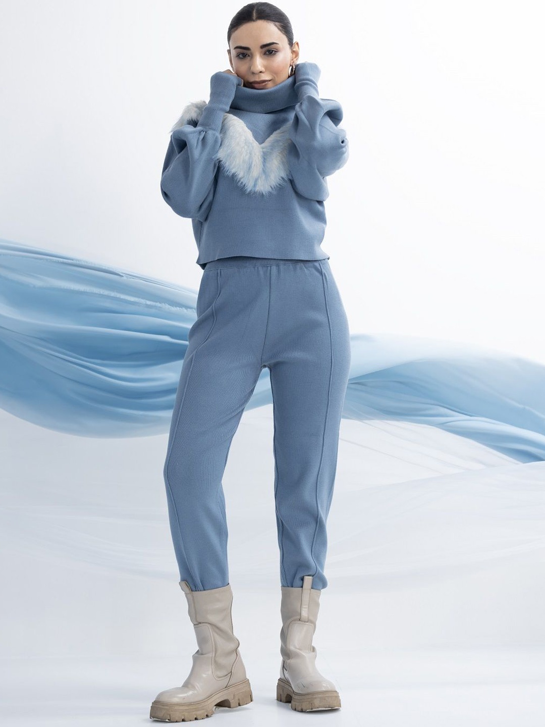 

PANKH Woolen Sweatshirt With Trouser Co-Ords, Blue