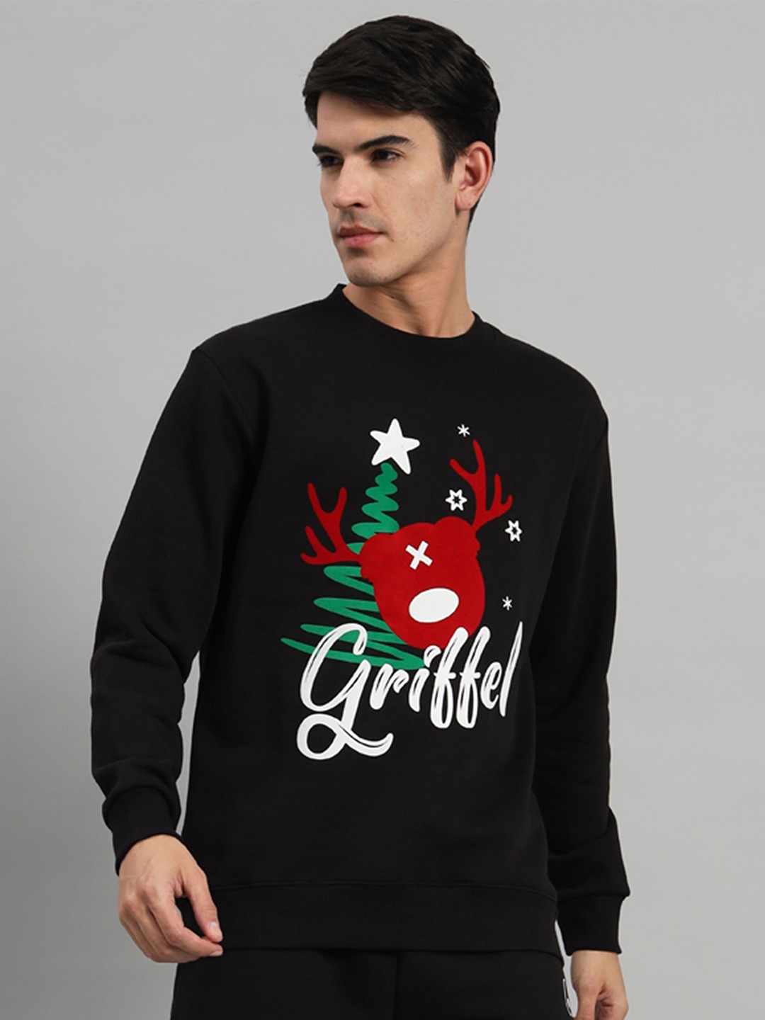

GRIFFEL Men Graphic Printed Sweatshirt, Black