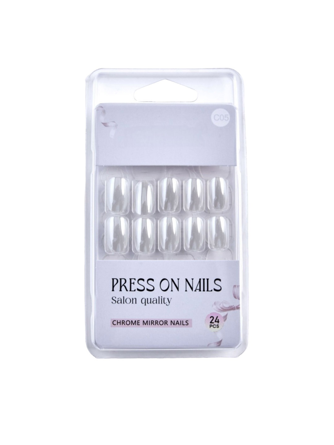 

RANORE Set Of 24 Chrome Mirror Press-On Nails - C05, Silver
