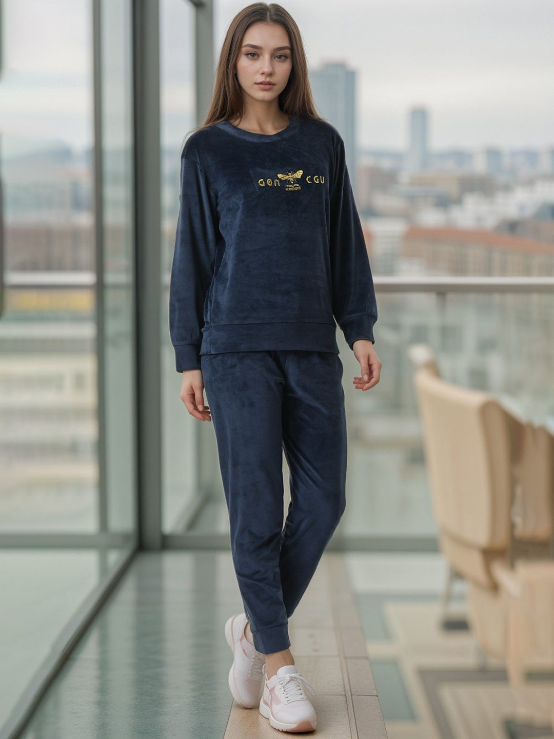 

BAESD Printed Sweatshirt With Jogger Co-Ords, Navy blue
