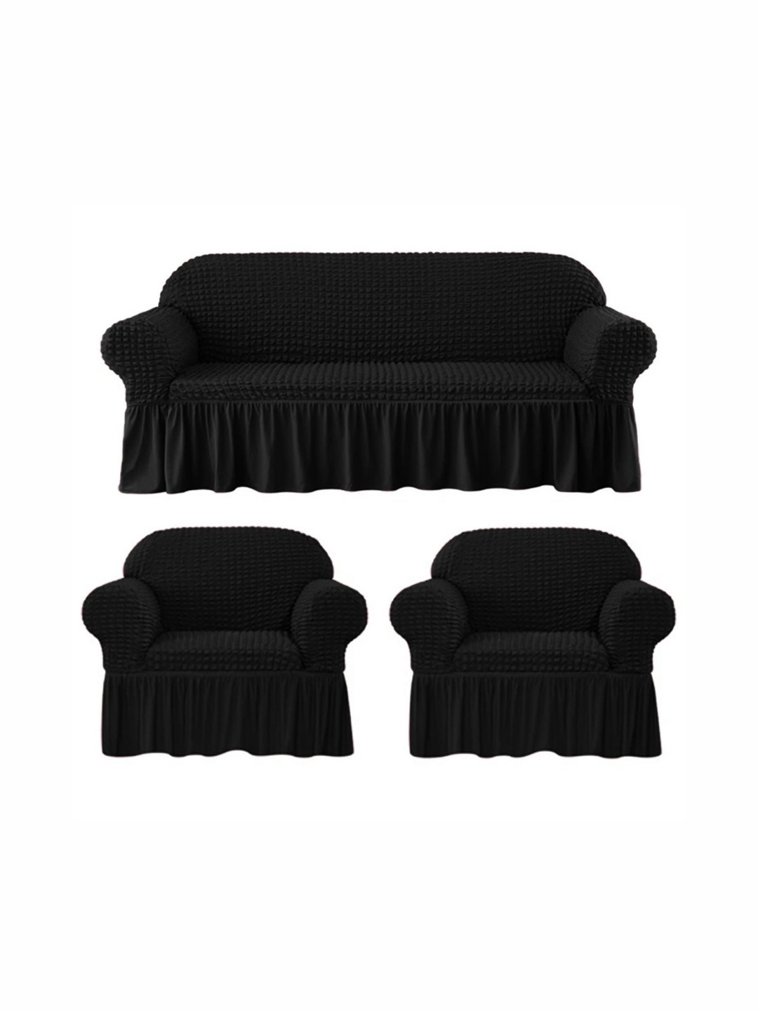 

Lukzer Black 3 Pieces Self Design Sofa Cover With Arms