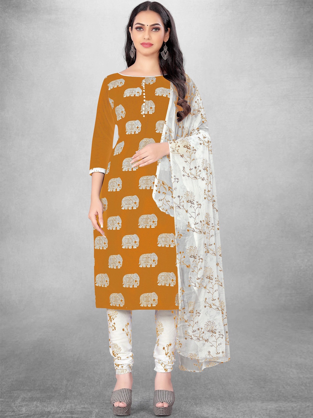 

Maroosh Embellished Unstitched Dress Material, Mustard