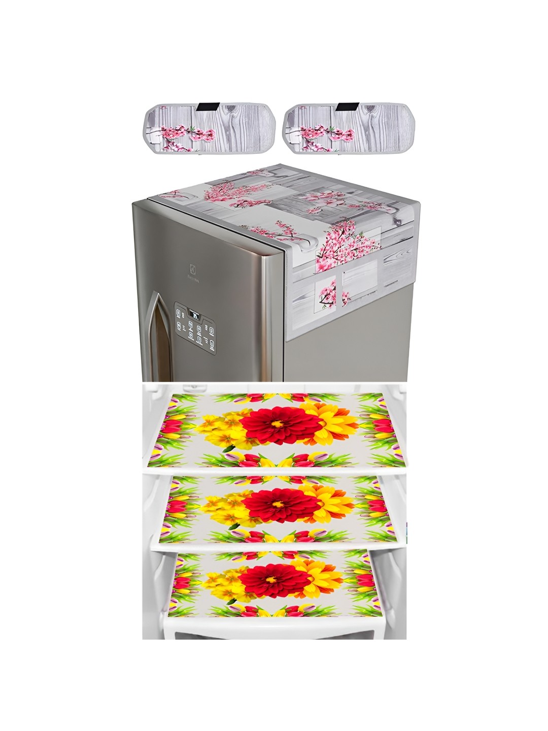 

LooMantha Grey & Yellow 6 Pieces Printed Refrigerator Top With Handle Covers & Fridge Mats