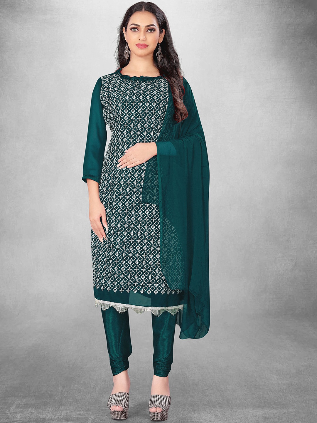 

Maroosh Embroidered Thread Work Unstitched Dress Material, Green
