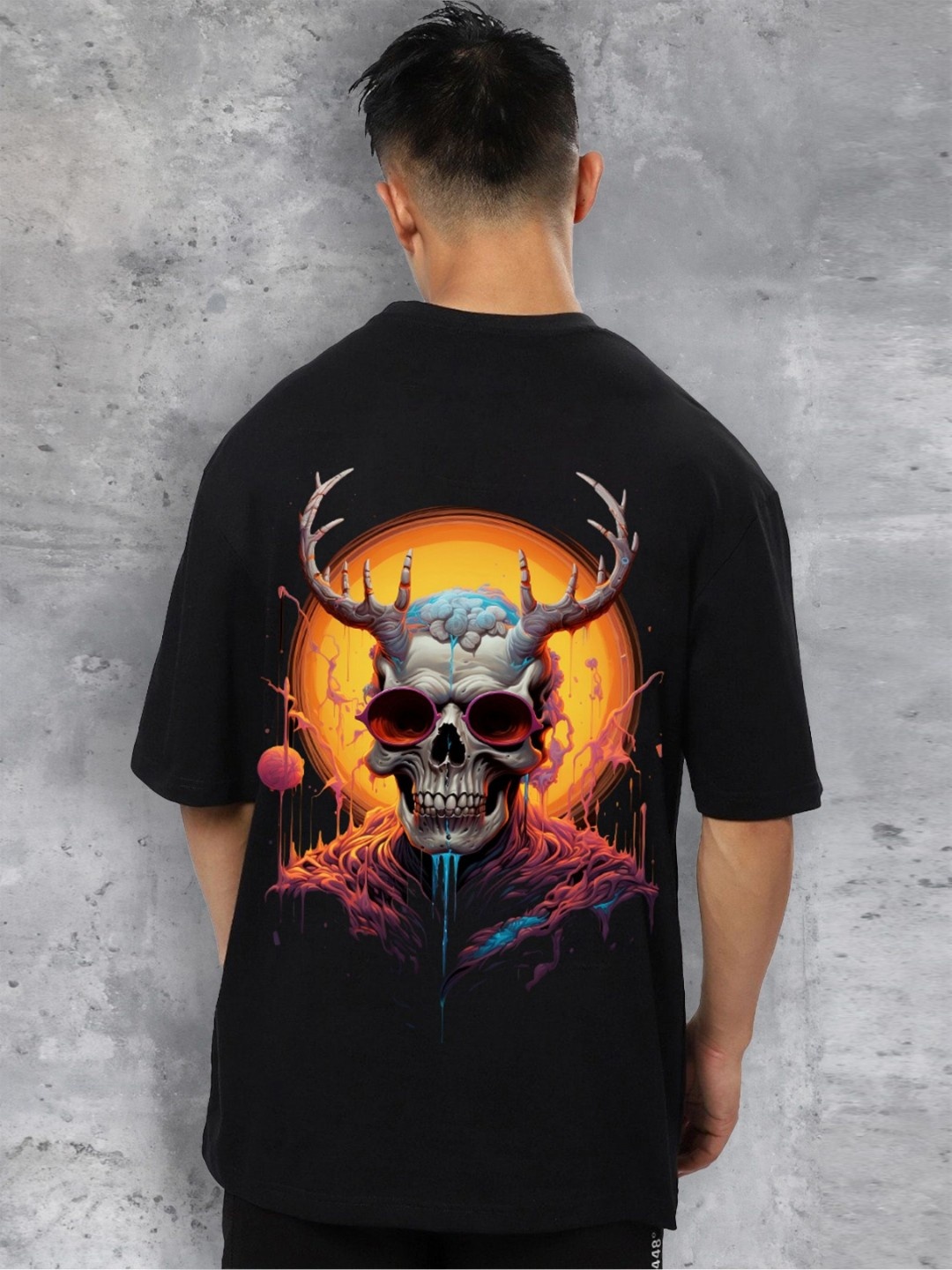 

fanideaz Men Graphic Printed Round Neck Cotton Oversized T-shirt, Black