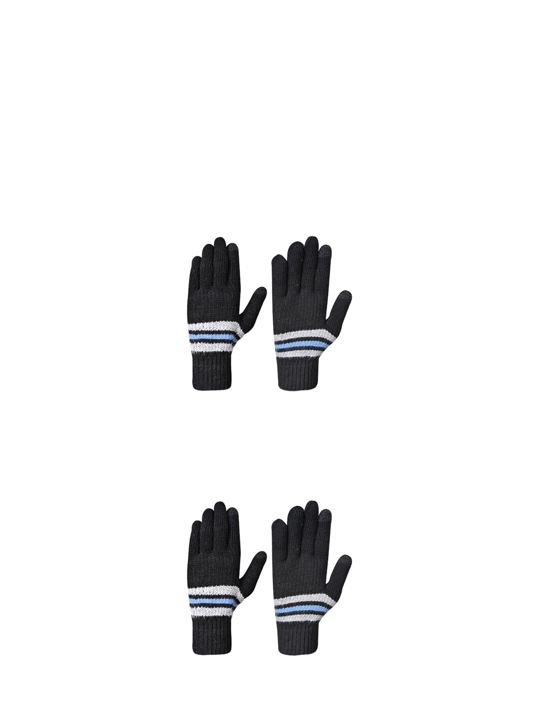 

LOOM LEGACY Men Pack of 2 Striped Acrylic Winter Gloves, Black