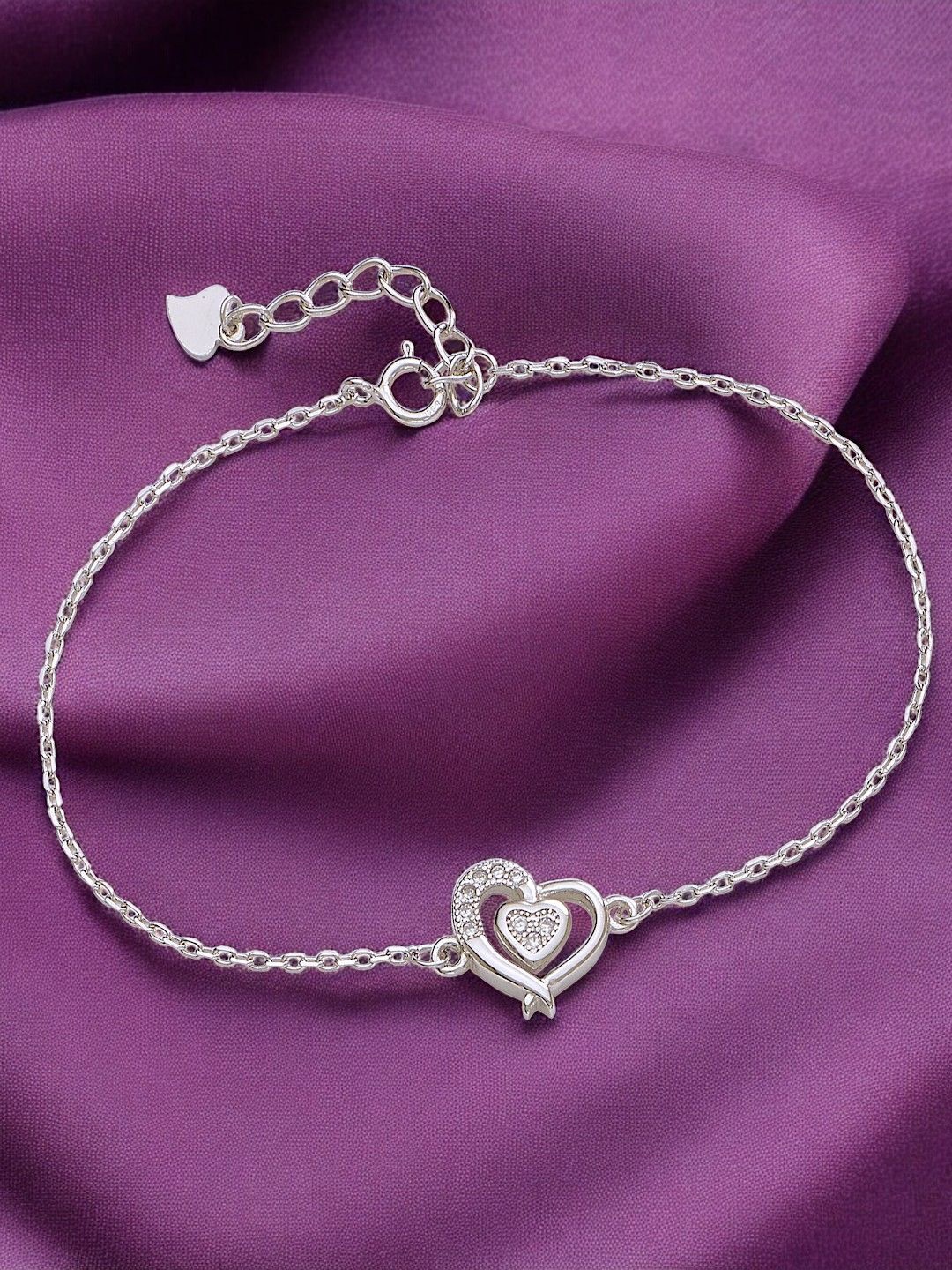 

Taraash 925 Sterling Silver Cubic Zirconia Double Heart Link Bracelet