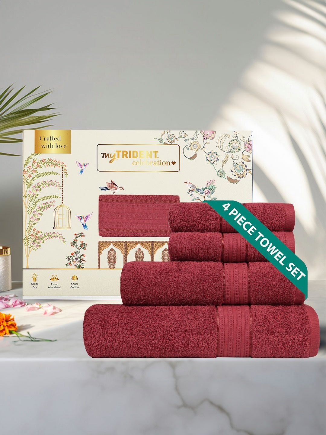 

MYTRIDENT Red 4 Pieces Cotton 450 GSM Towel Set