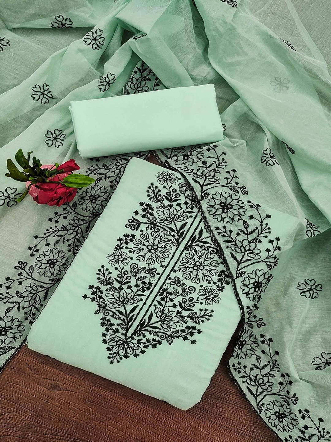 

Peachmode Floral Embroidered Unstitched Dress Material, Green