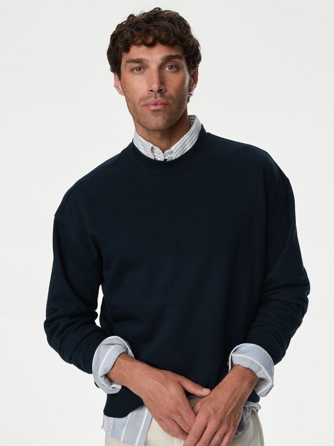 

Marks & Spencer Men Cotton Crew Neck Sweatshirt, Navy blue