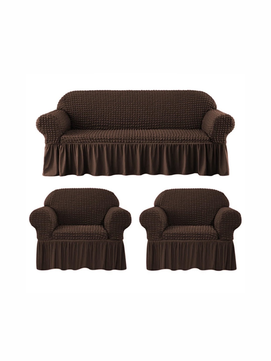 

Lukzer Brown 3 Pieces Self Design Sofa Cover With Arms