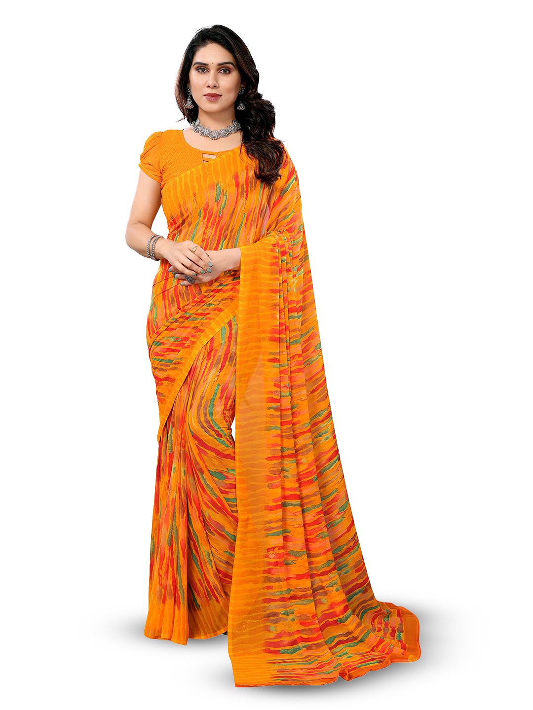 

ANAND SAREES Abstract Printed Ethnic Festive Saree, Yellow