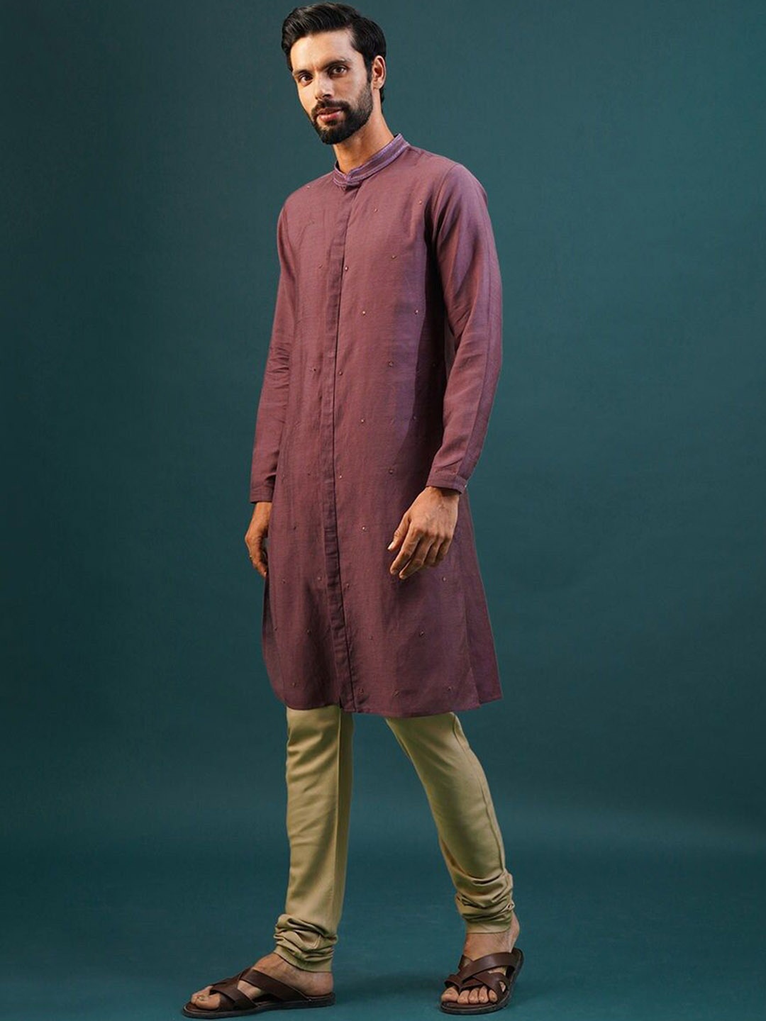 

JAYPORE Mandarin Collar Thread Work Straight Kurta, Purple