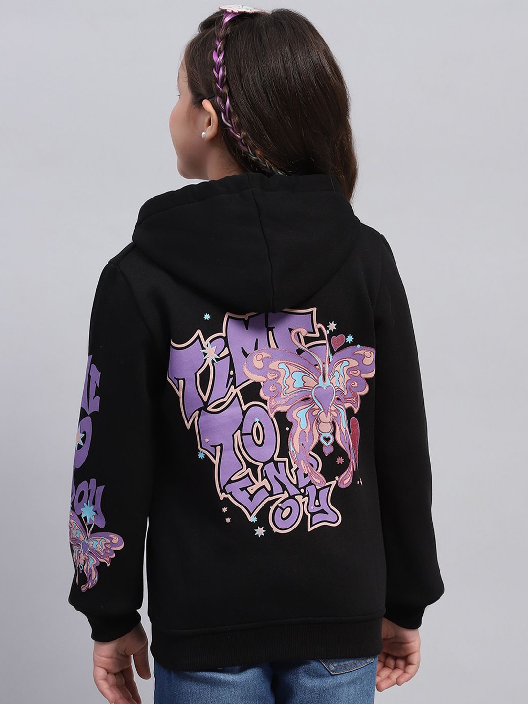 

Monte Carlo Girls Graphic Printed Cotton Hooded Sweatshirt, Black