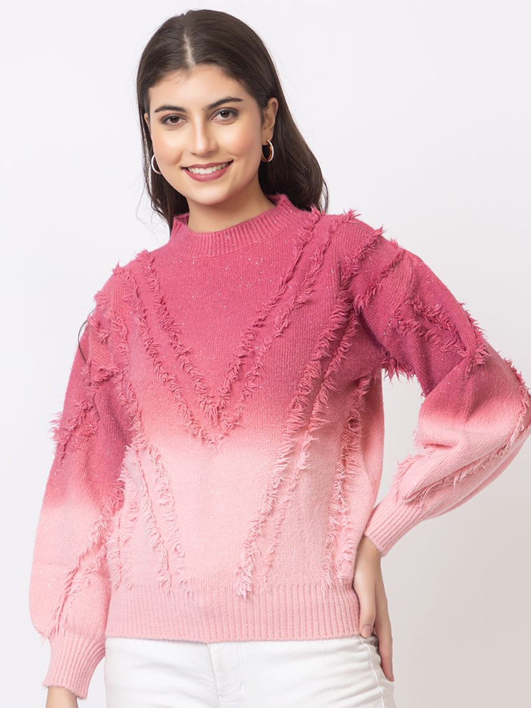 

GFO Women Round Neck Pullover Sweaters, Pink