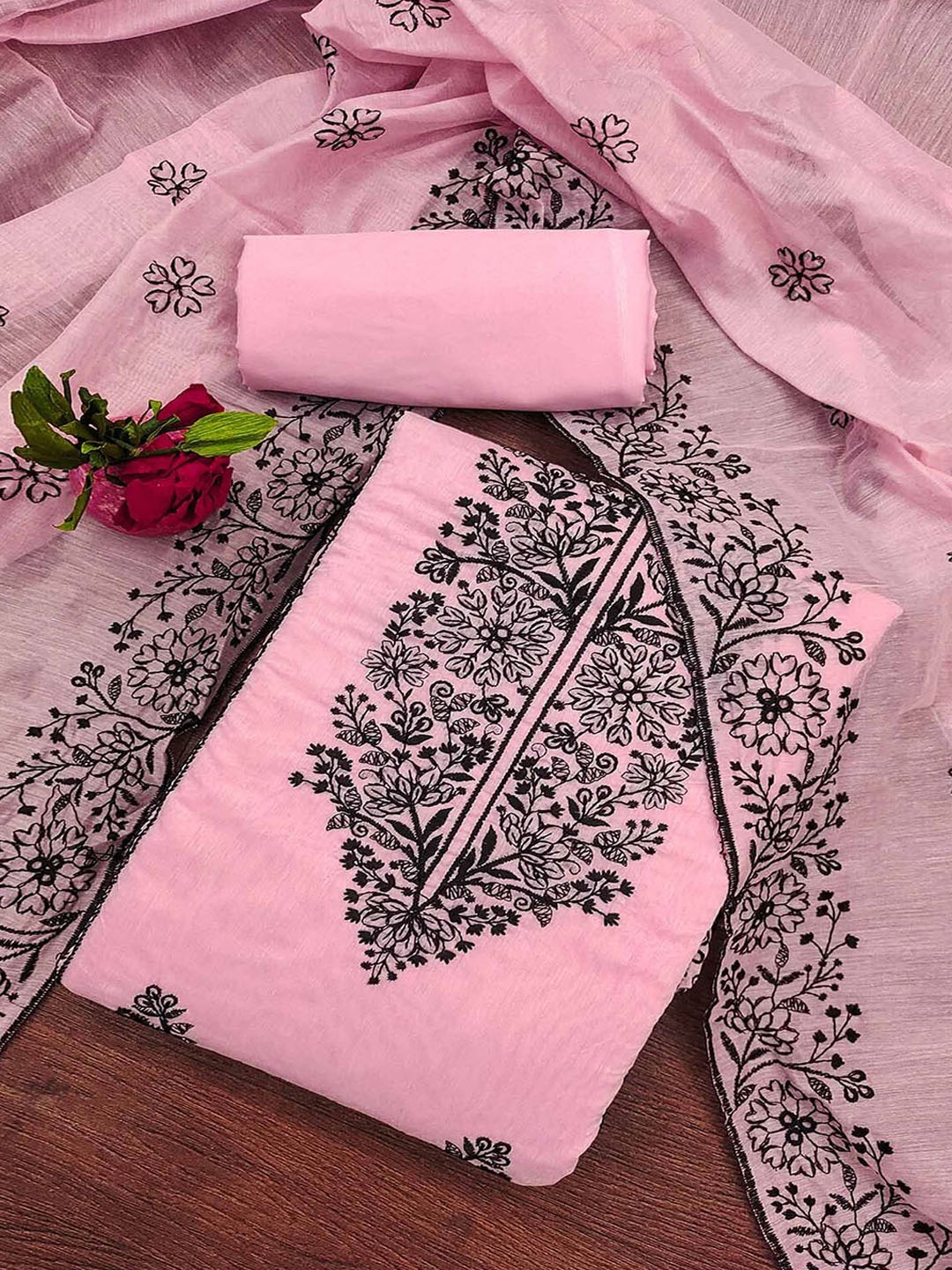

Peachmode Floral Embroidered Unstitched Dress Material, Pink