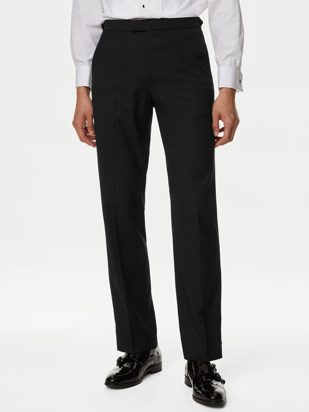 

Marks & Spencer Men Solid High-Rise Regular Fit Stretch Tuxedo Formal Trousers, Black