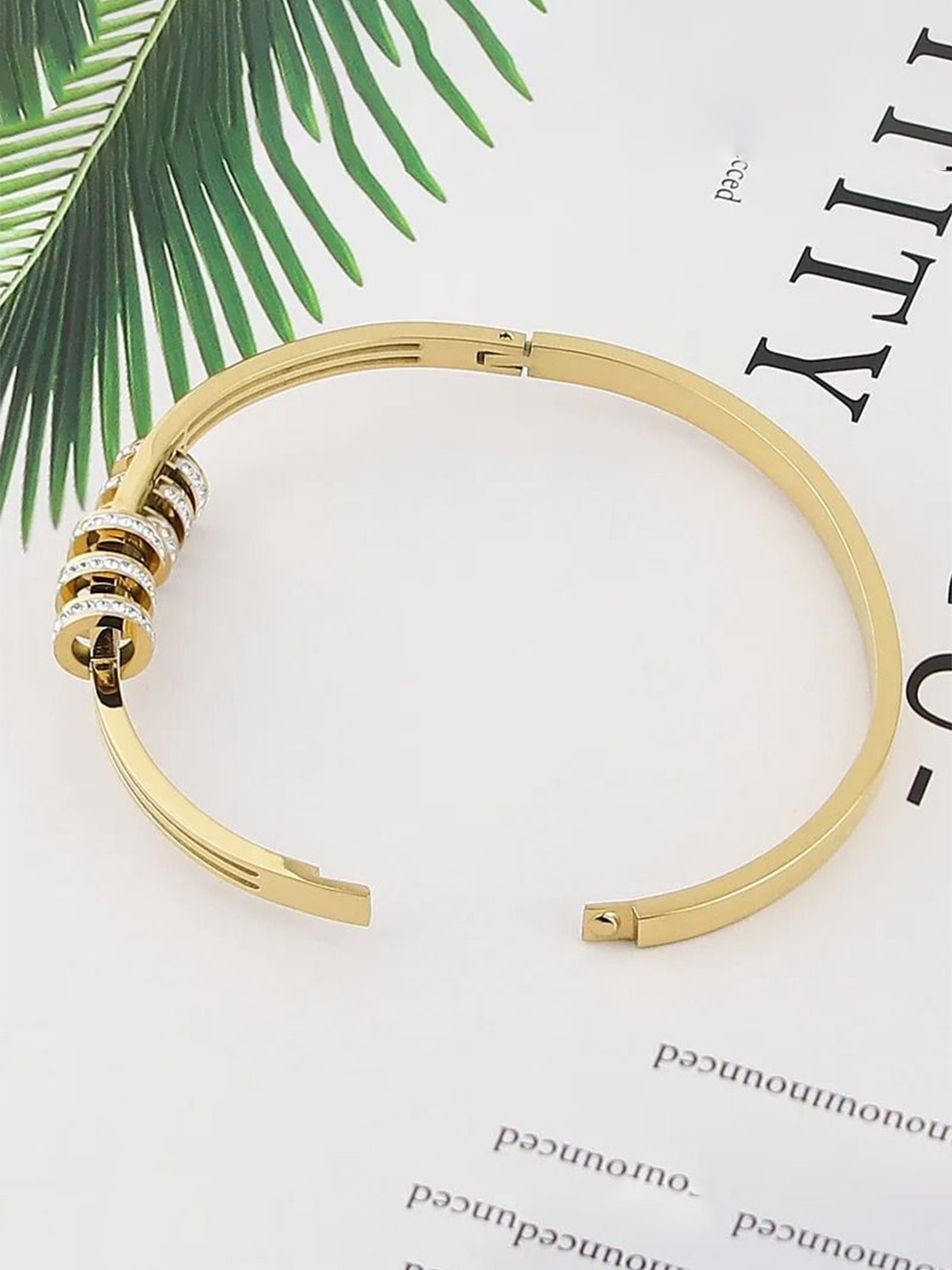 

VIEN Gold-Plated Stainless Steel Stone Studded Kada Bracelet