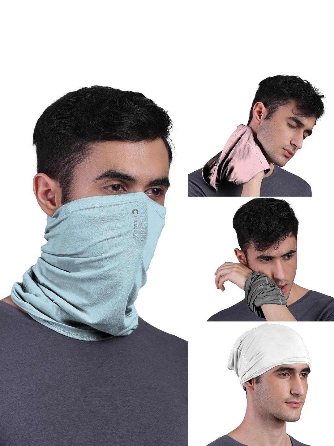 

FREECULTR Unisex Pack Of 3 Printed Anti Microbial Multipurpose Bandana Headband, Peach