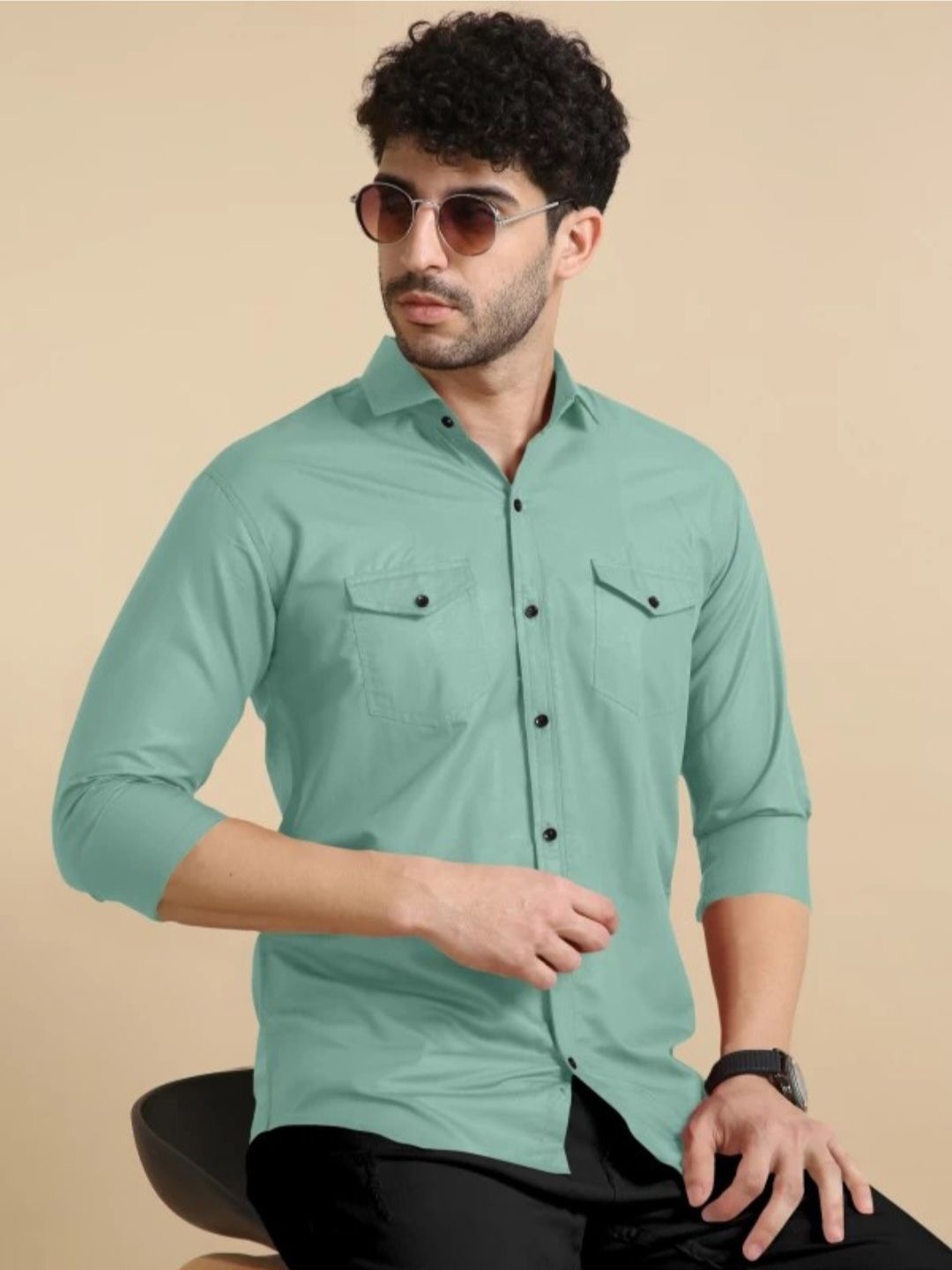 

AIA.FAB Men Comfort Spread Collar Solid Linen Blend Casual Shirt, Sea green