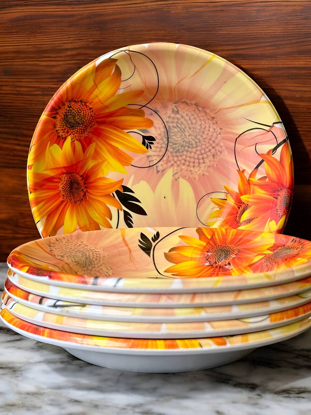 

Gallery99 Yellow 6 Pieces Floral Printed Melamine Glossy Plates