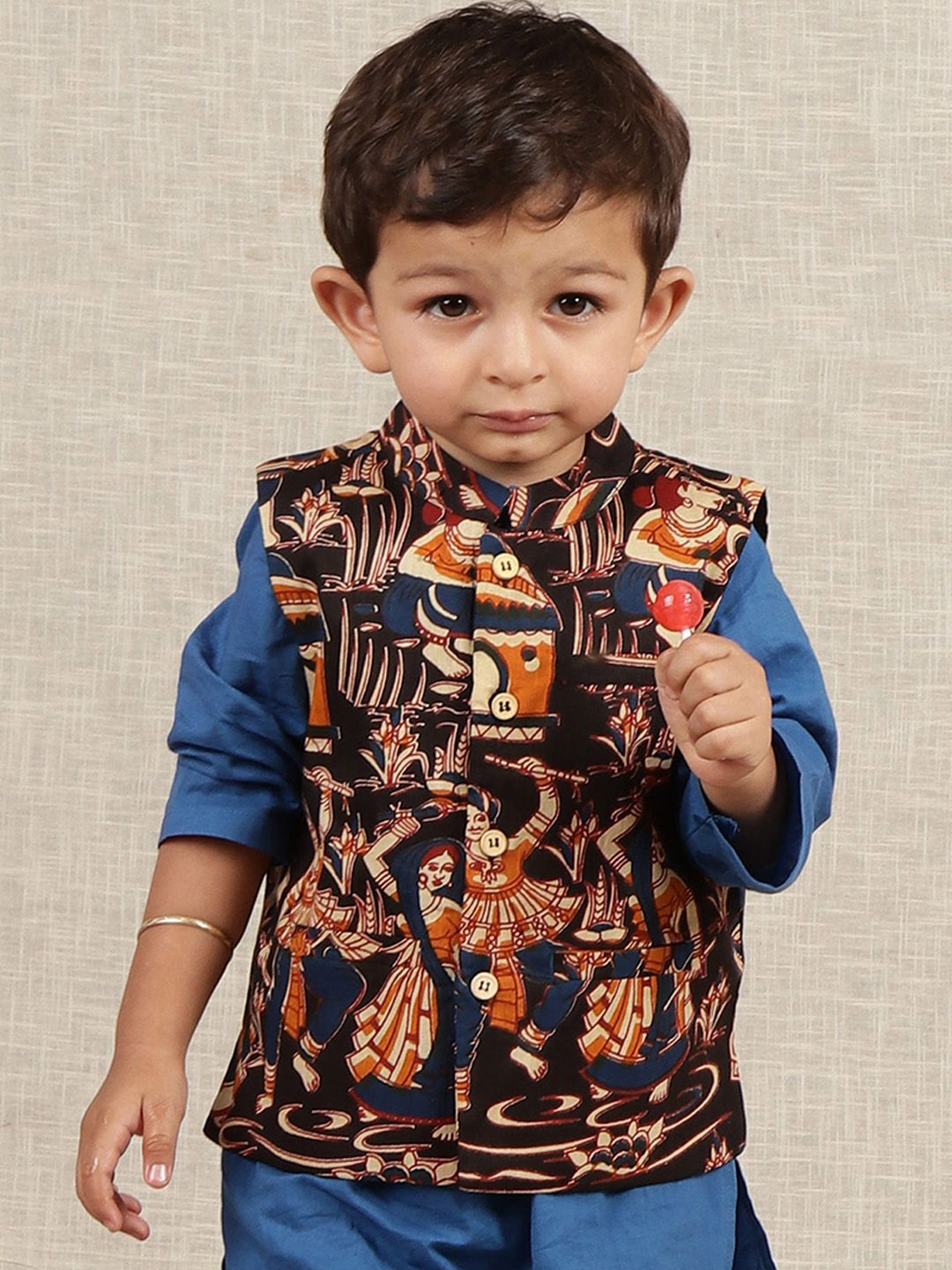 

TJORI Boys Printed Woven Pure Cotton Nehru Jackets, Black