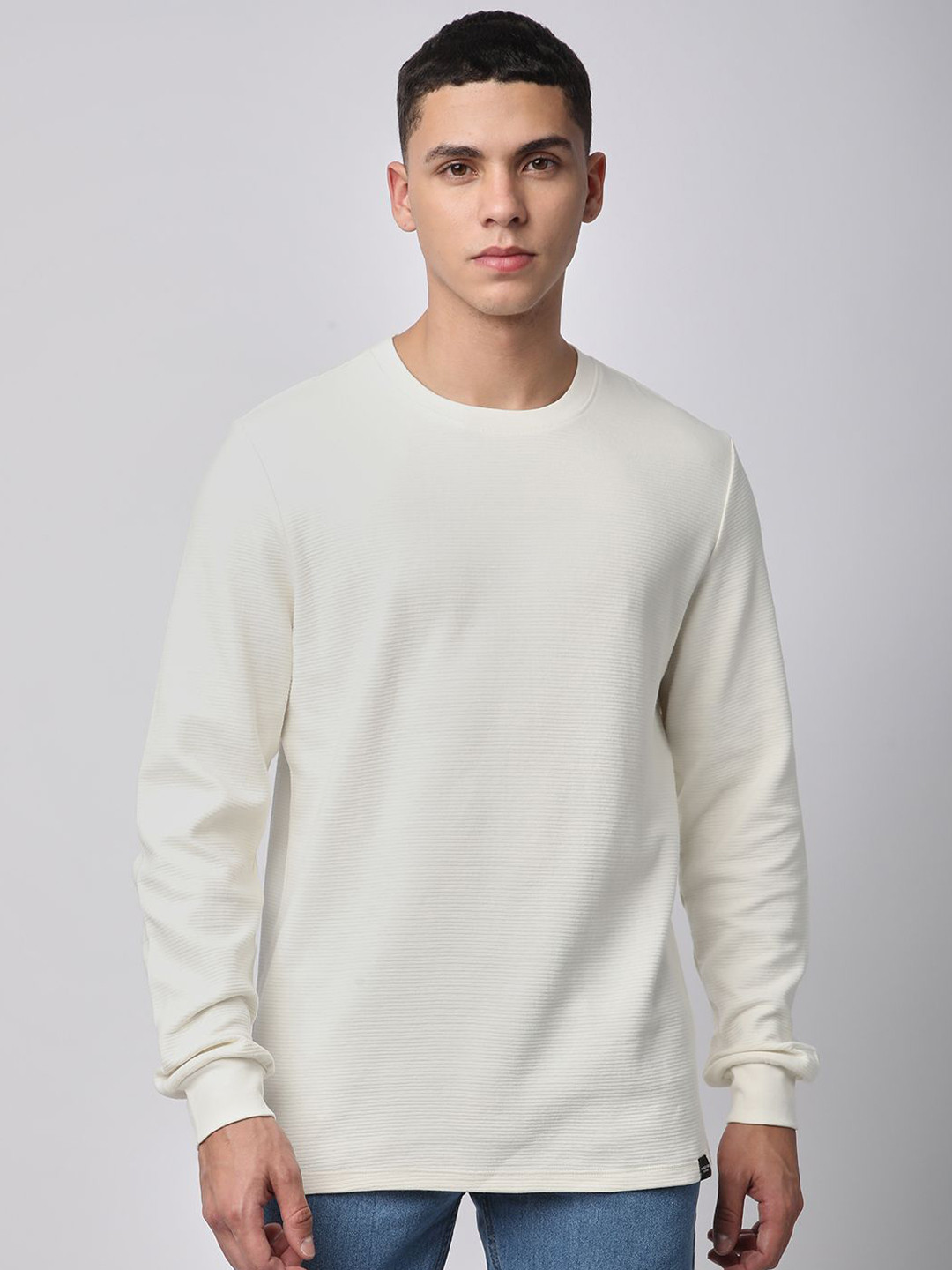 

R&B Men Round Neck Cotton Sweatshirt, White
