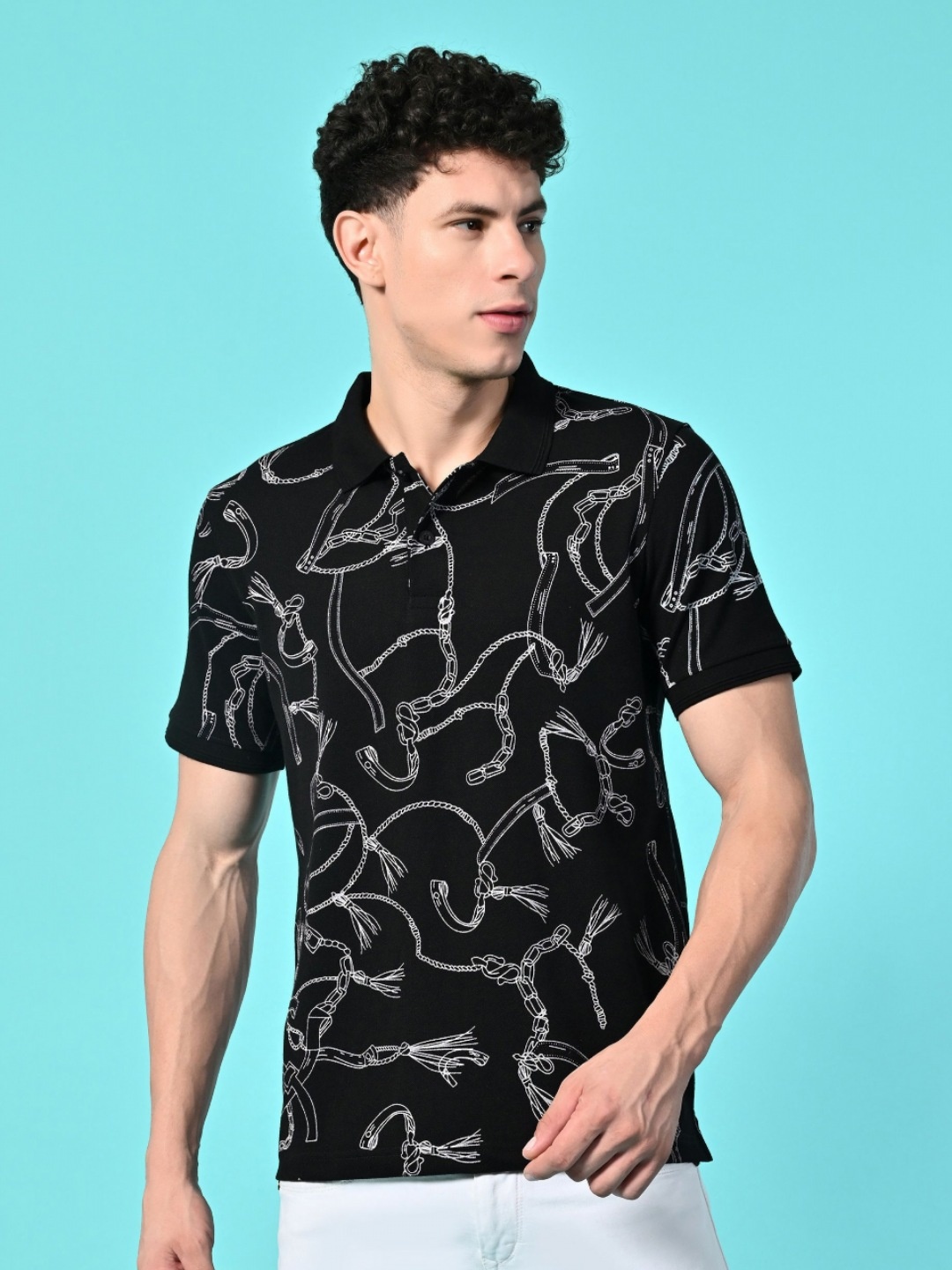 

STARFOX Men Graphic Printed Polo Collar Cotton Slim Fit T-shirt, Black