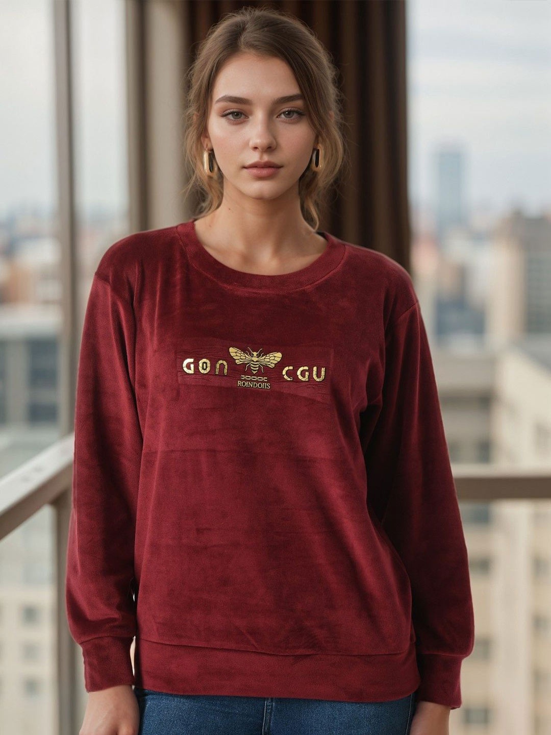 

BAESD Women Solid Sweatshirt, Maroon