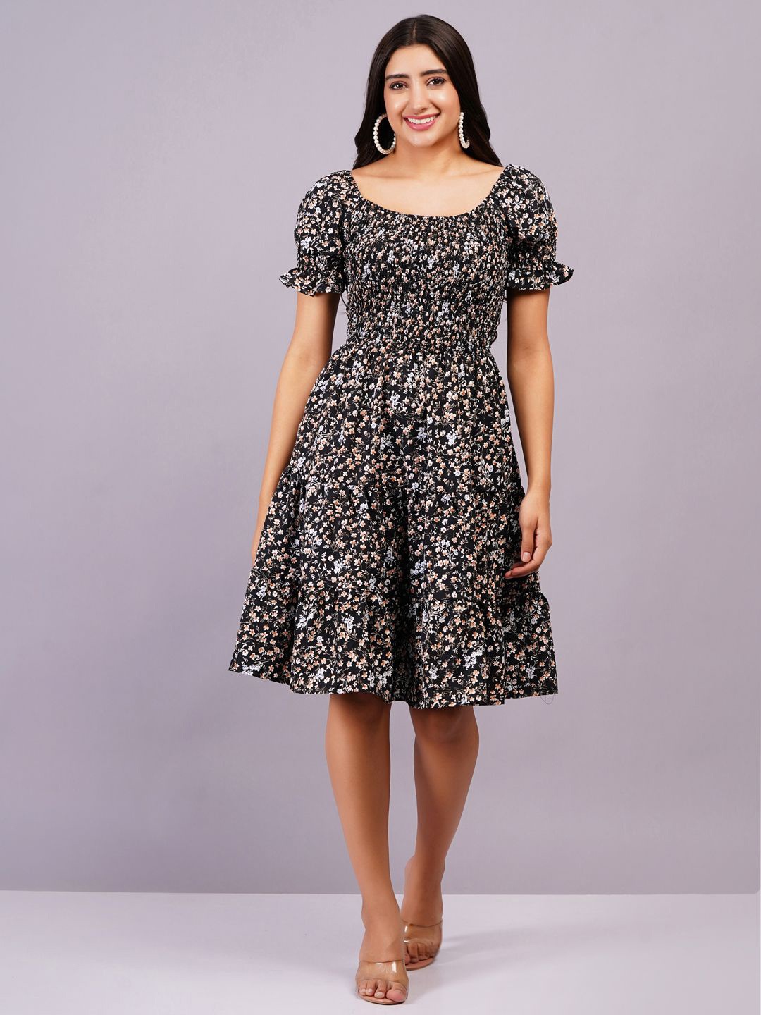 

BAESD Women Self Design Fit & Flare Dress, Black
