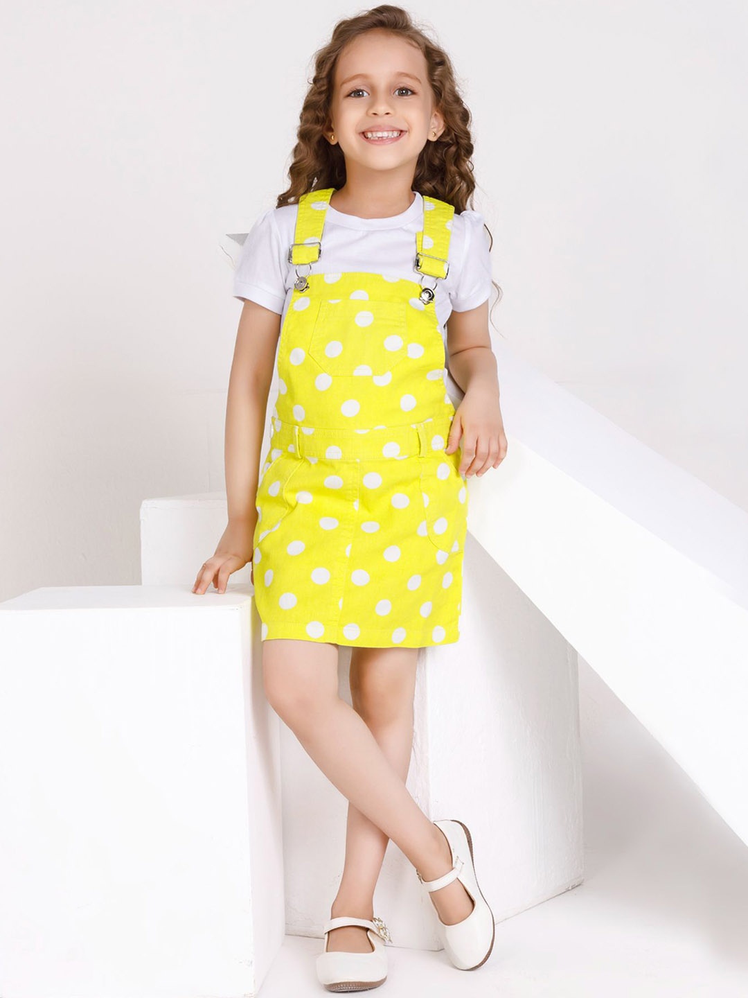 

Peppermint Girls Polka Dots Dungarees With T-Shirt, Yellow