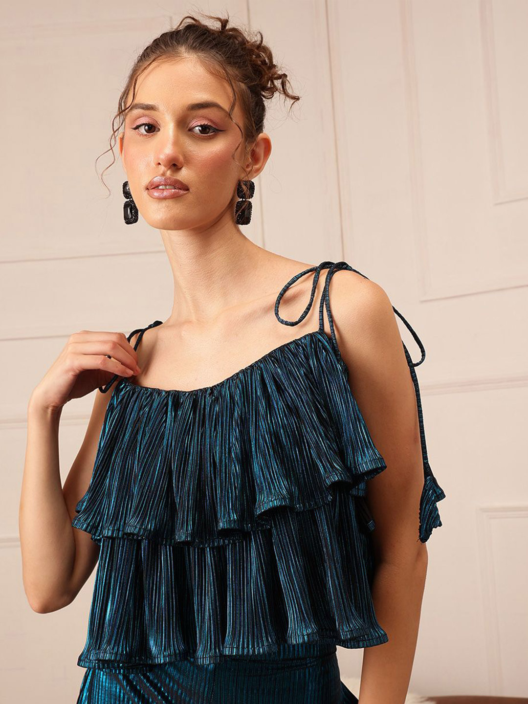

BAESD Women Shoulder Straps Satin Top, Blue