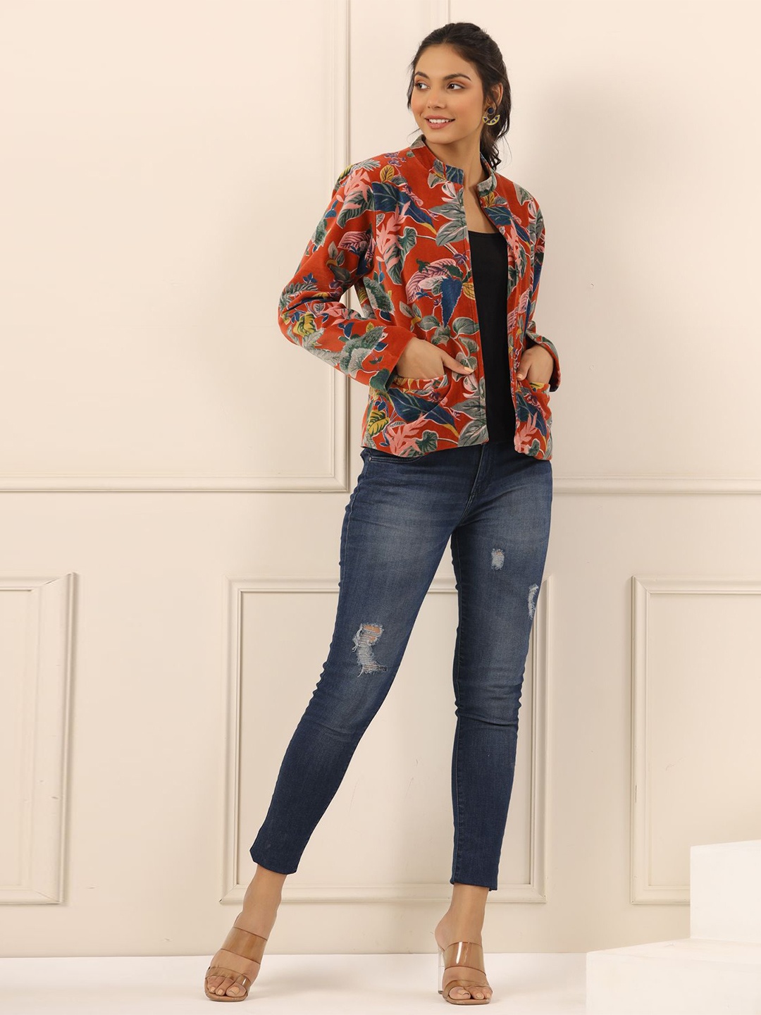 

SANSKRUTIHOMES Women Open Front Jacket, Rust
