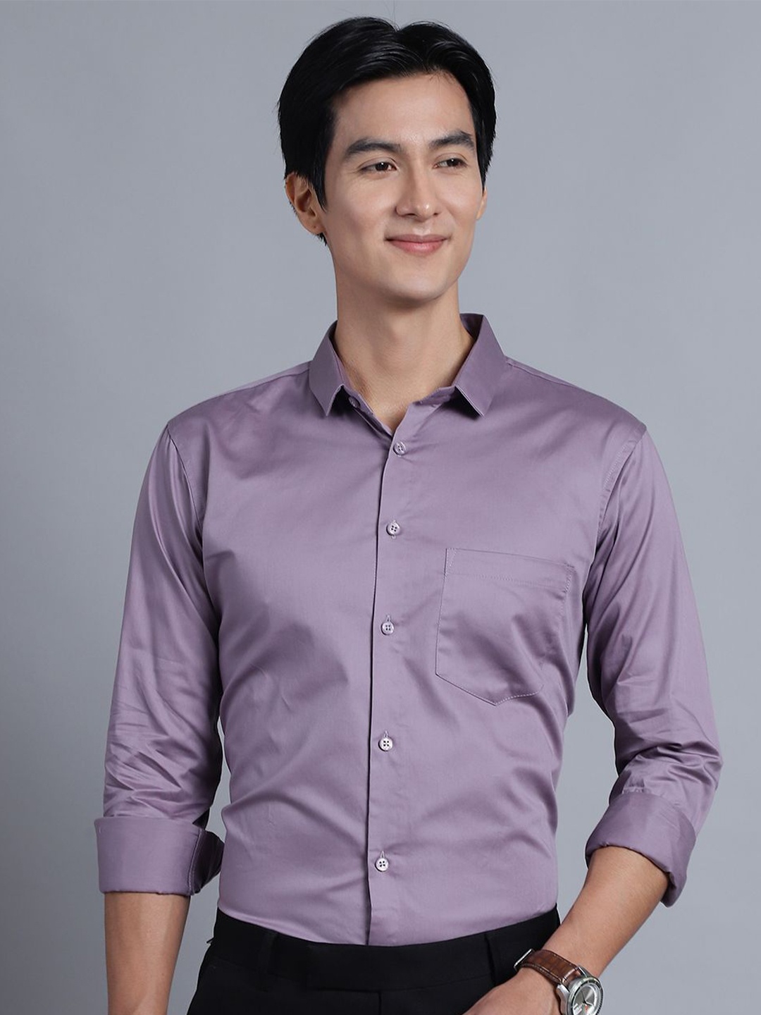 

Majestic Man Men Modern Spread Collar Solid Cotton Slim Fit Formal Shirt, Purple