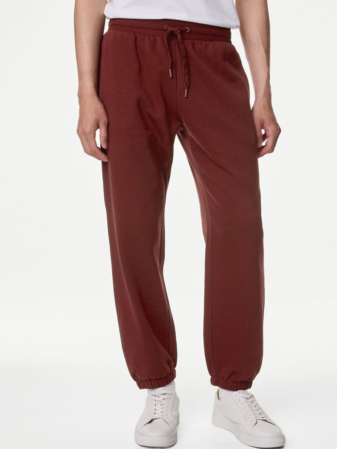 

Marks & Spencer Men Regular Fit Mid-Rise Joggers, Maroon