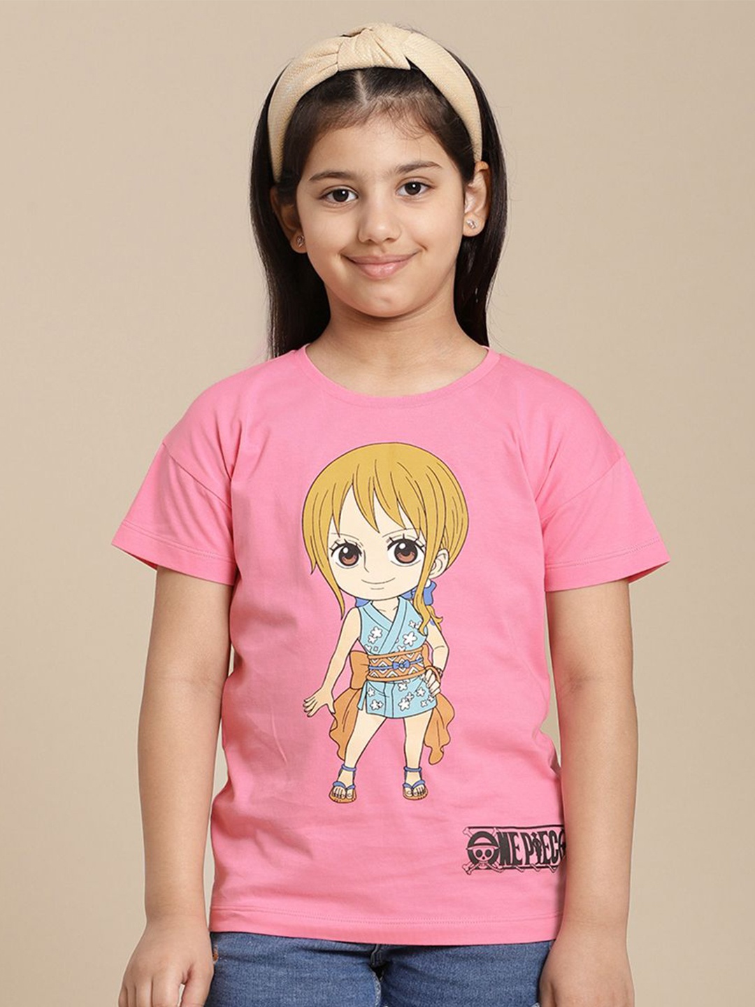 

Kids Ville Girls Graphic Printed Round Neck Cotton Relaxed Fit T-shirt, Pink