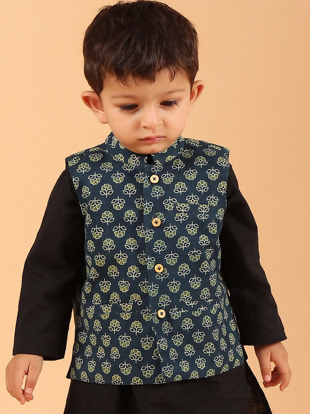 

TJORI Boys Printed Woven Cotton Nehru Jackets, Blue