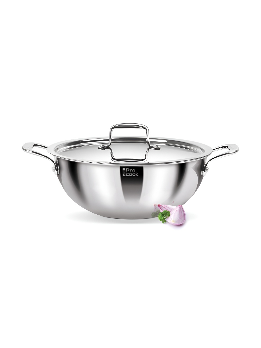 

Milton ProCook TriPly Deep SilverToned Stainless Steel Kadai Lid Induction Kadhai 2.5 L, Silver