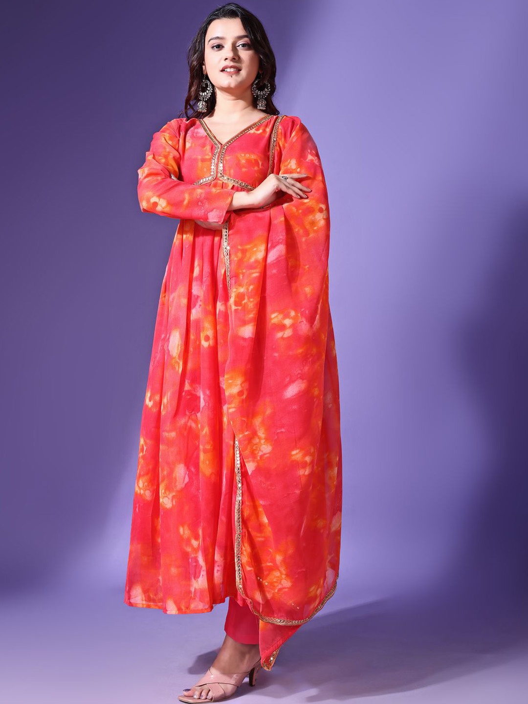 

KALINI Women Printed Empire Sequinned Kurta with Pyjamas & With Dupatta, Red
