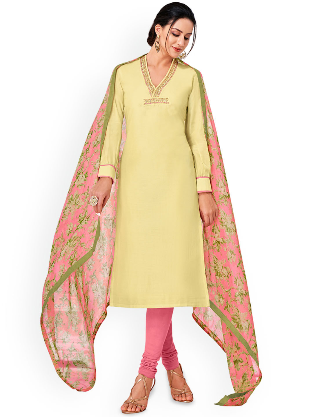 

Maroosh Embellished Sequinned Unstitched Dress Material, Yellow