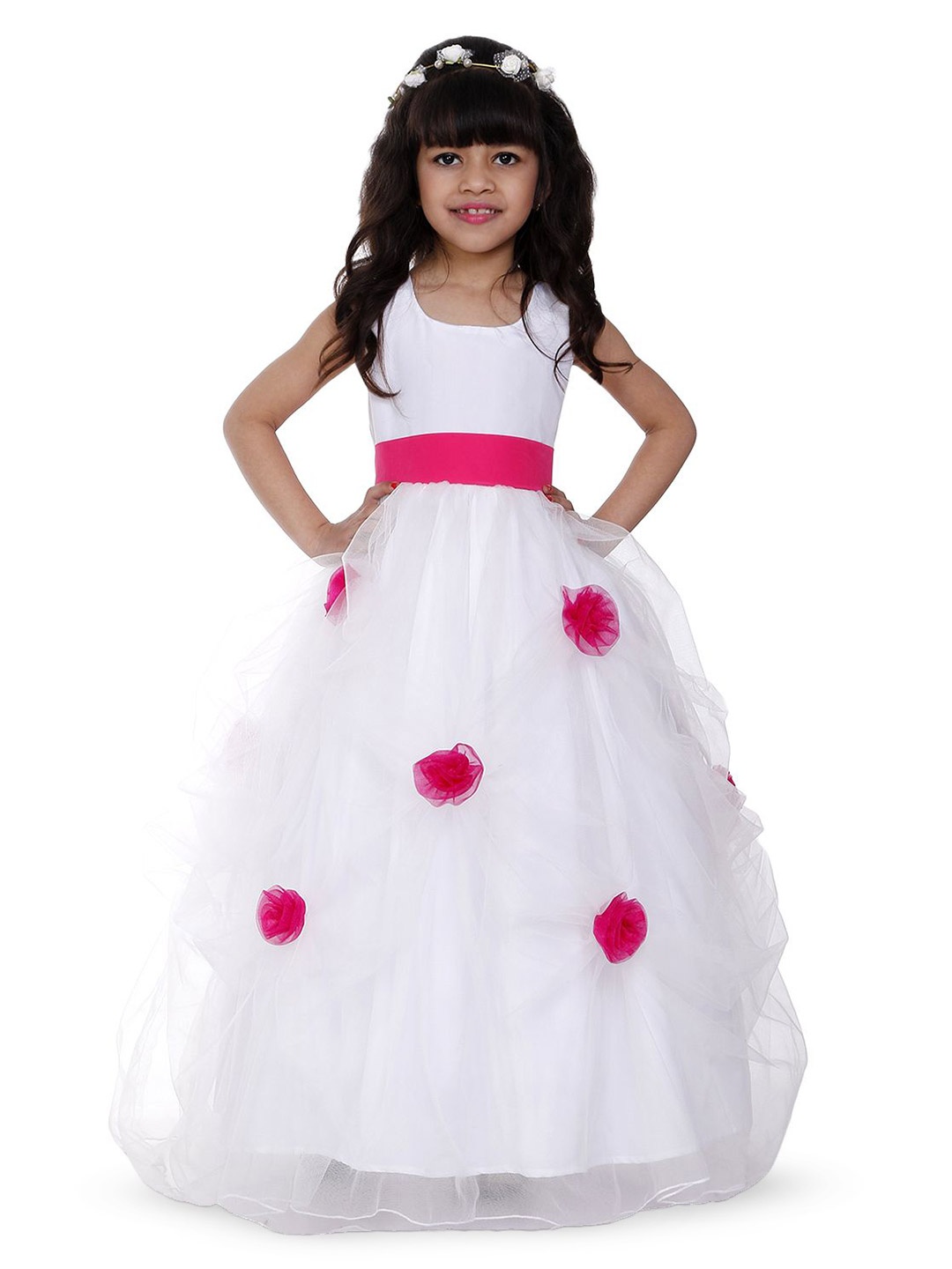 

Wish little Girls Self Design A-Line Maxi Dress, White