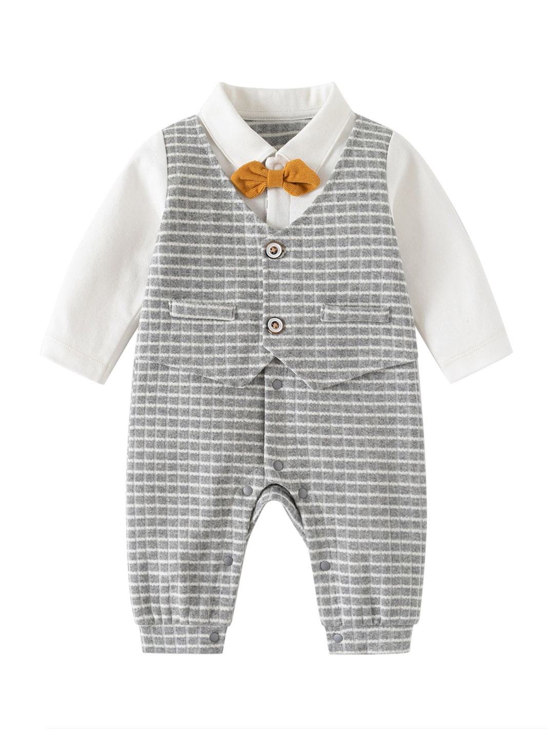 

StyleCast x Revolte Infant Boys Checked Cotton Rompers, Grey