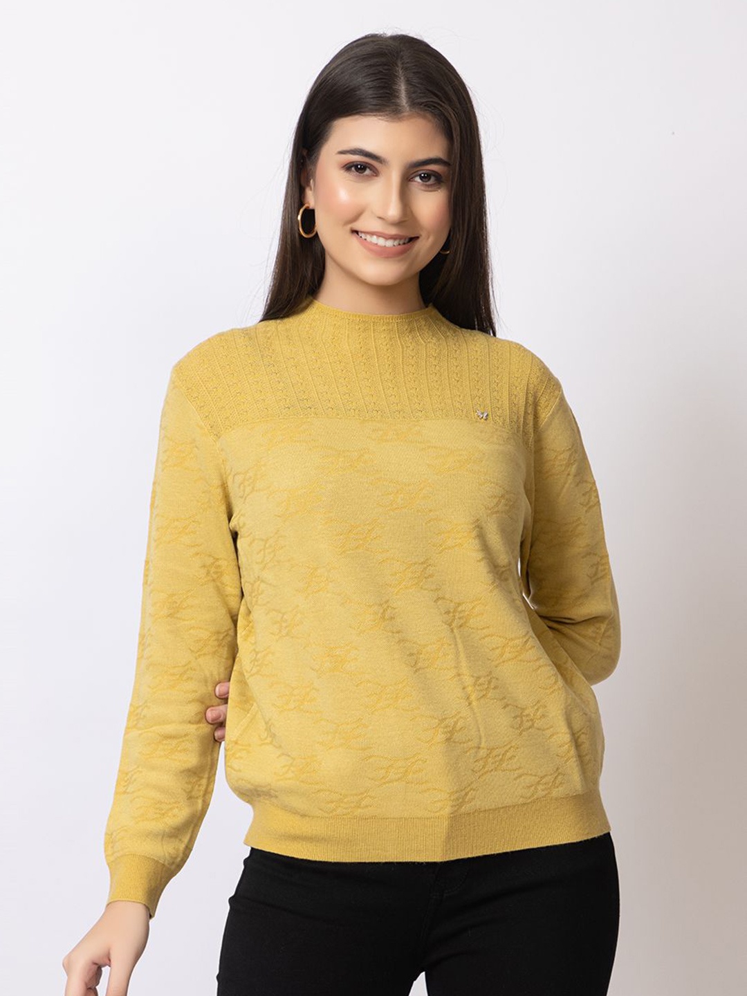 

GFO fancy stylisd woollen top type sweaters for women Woollen Pullover, Yellow