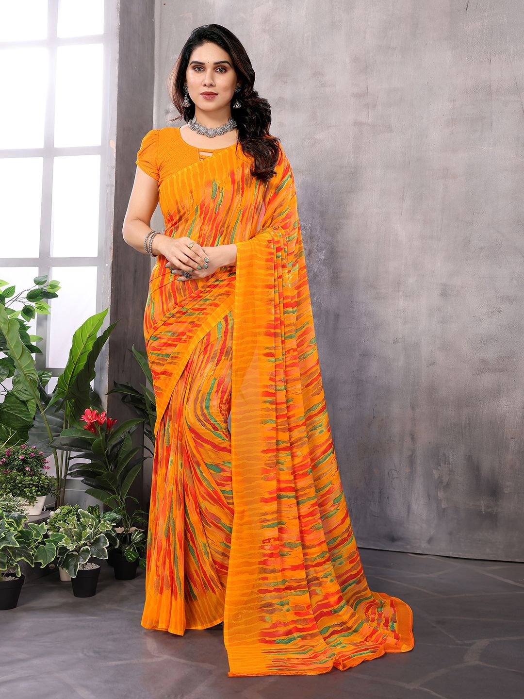 

ANAND SAREES Abstract Printed Ethnic Festive Saree, Yellow