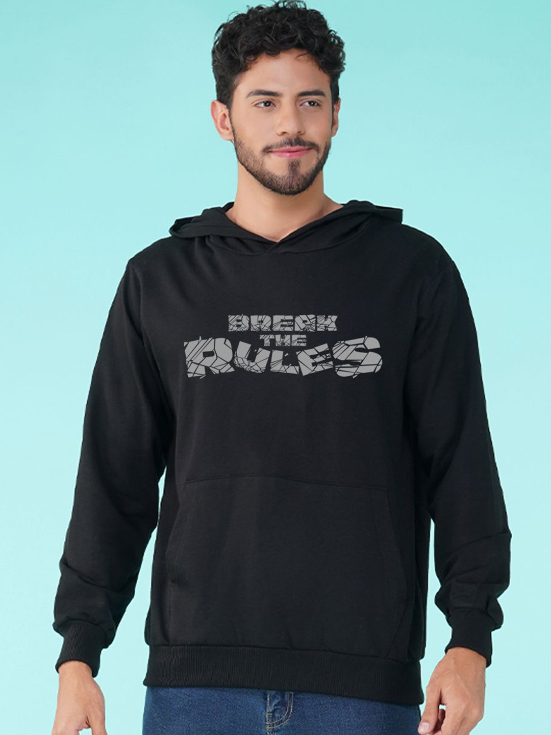 

NUSYL Men Typography Printed Hooded Sweatshirt, Black
