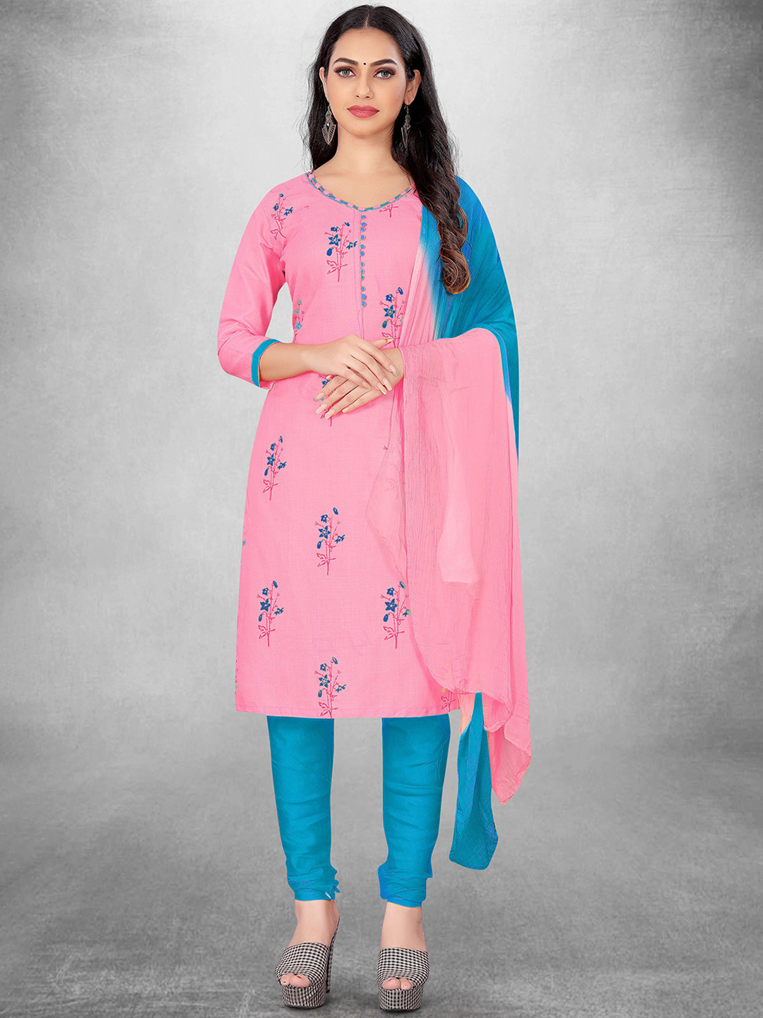 

Maroosh Floral Printed Unstitched Dress Material, Pink