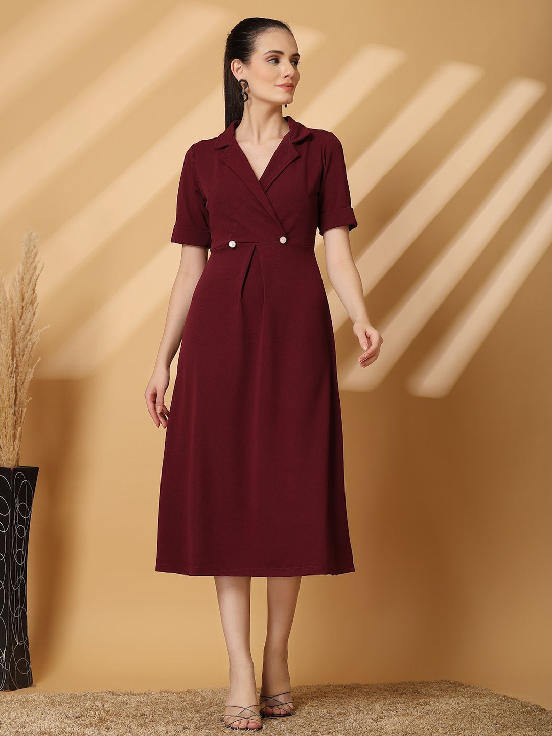 

plusS Women Fit & Flare Midi Dress, Burgundy