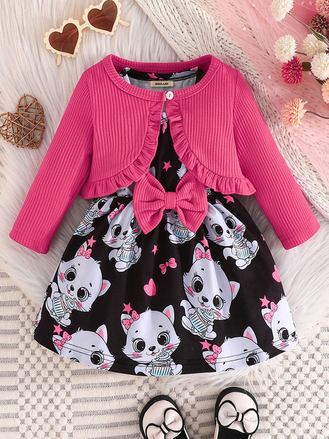 

INCLUD Girl Print Fit & Flare Dress, Pink