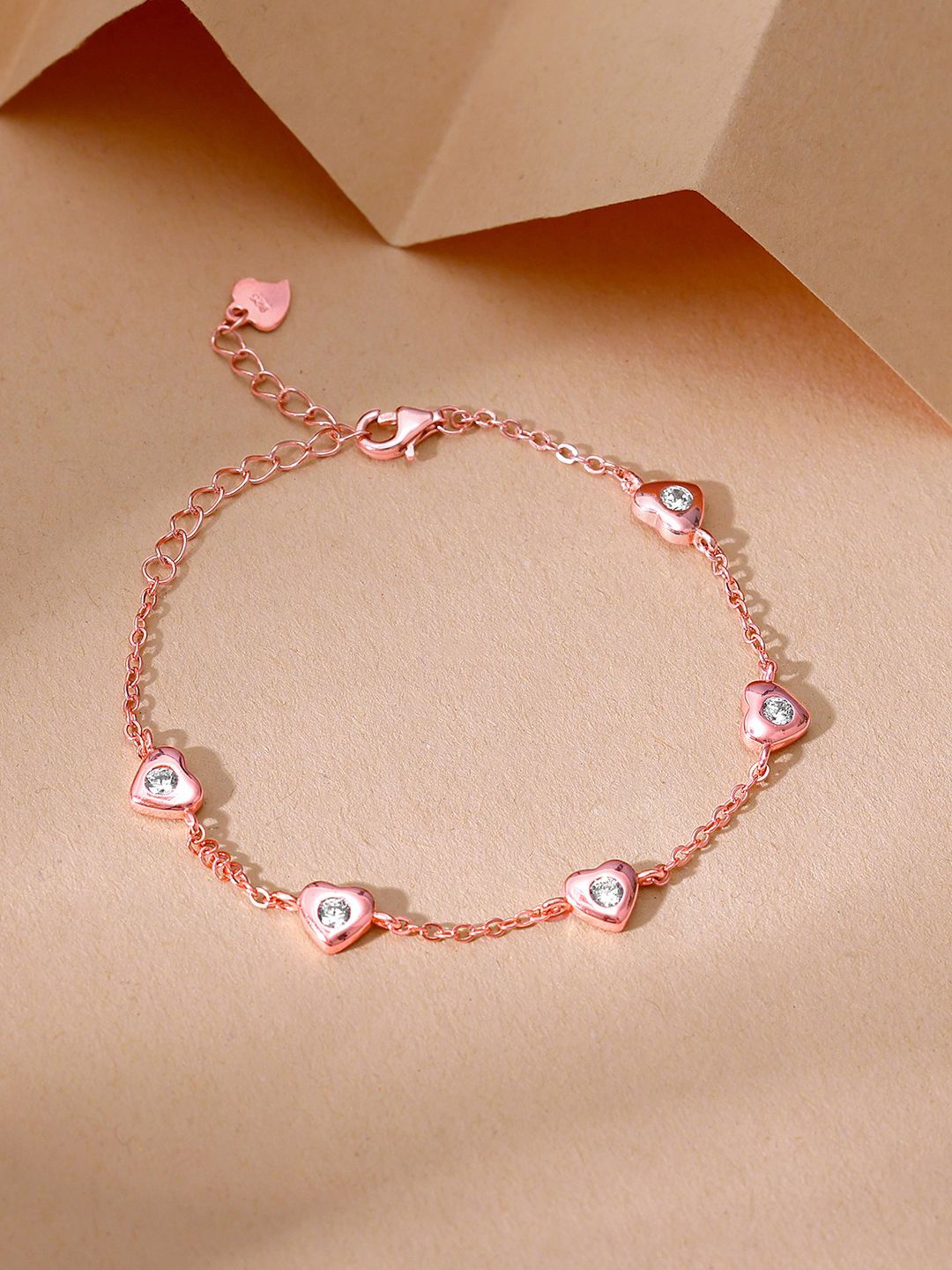 

GIVA 925 Sterling Silver Rose Gold-Plated Stone Studded Link Bracelet