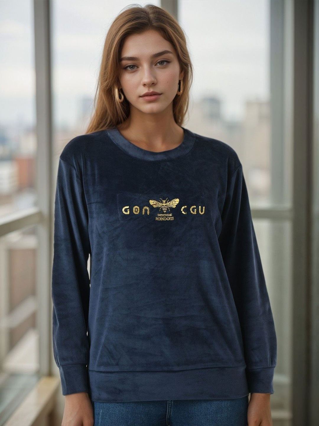 

BAESD Women Self Design Sweatshirt, Blue